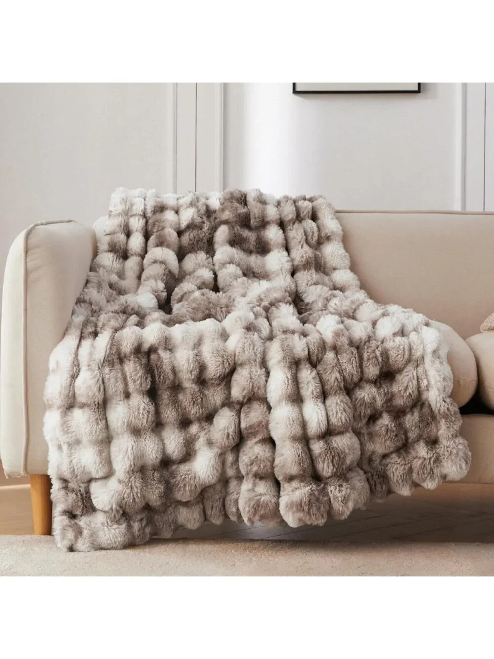 Cozy Soft Bubble Faux Fur Throw Blanket, 60
